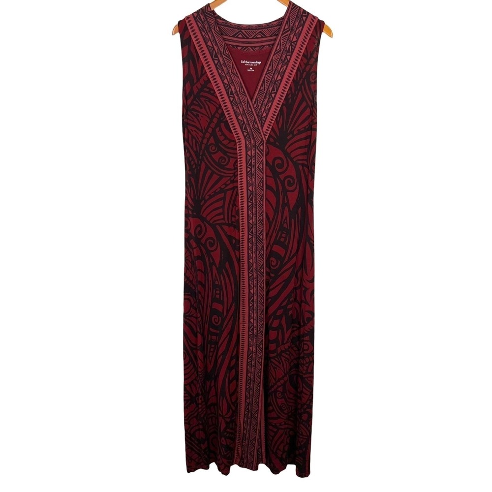 Soft Surroundings Womens Burgundy Tribal Print Sleeveless Maxi Dress Tall M - Picture 4 of 11